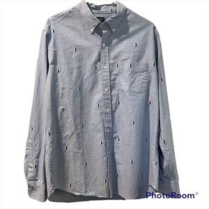 J Crew Men’s Light Blue Long Sleeve Shirt Button Up Sail Boat Motif NWT Large